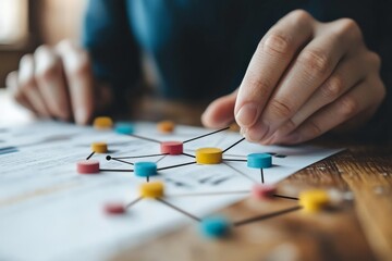 Aufkleber - Engaging in strategic planning with colorful tokens and diagrams on a wooden table for project development