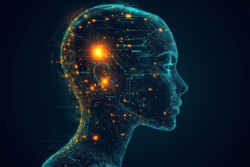 Aufkleber - Digital representation of a humanoid figure with glowing circuitry details in a futuristic design concept