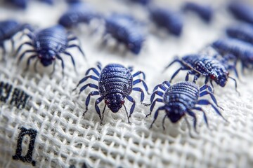 Aufkleber - Close-up view of blue insects on a textured surface in a natural setting during daylight hours