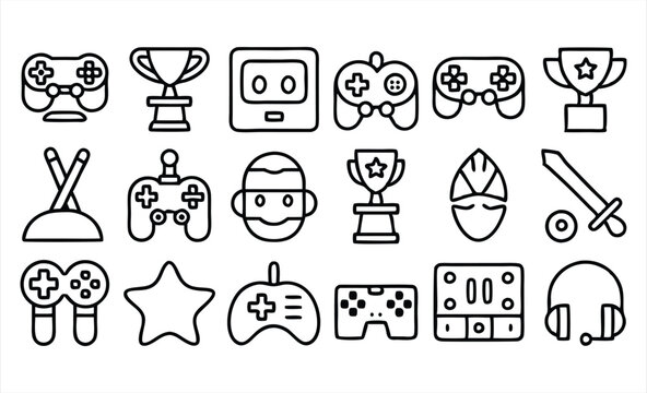 set of  outline icons related to video games  on