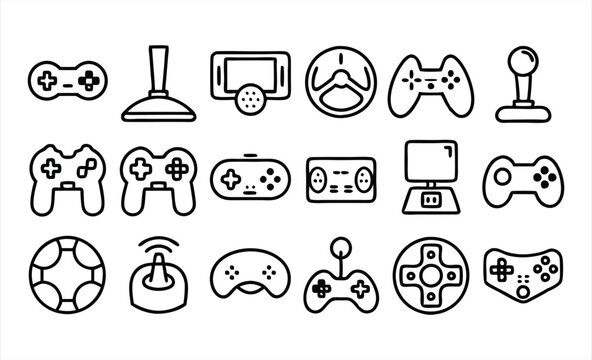 set of  outline icons related to video games  on