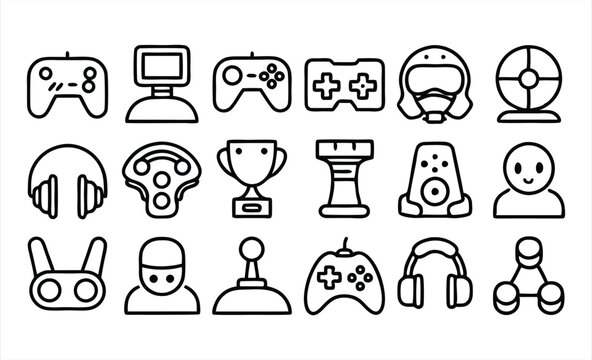 set of  outline icons related to video games  on