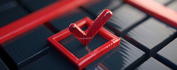 Aufkleber - 3d rendered illustration of a standout red check mark among a group of dark cubes