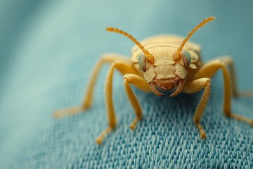 Poster - Close-up of a golden insect on fabric showcasing intricate features and textures