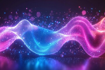 Poster - Colorful wave of light particles creating an abstract digital design in a dark background