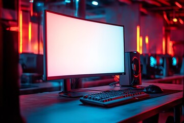 Poster - high-tech gaming setup with a colorful glow in a modern gaming arena during late evening hours