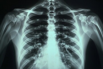 Poster - Detailed X-ray showing human thoracic cavity and associated structures in a clinical setting