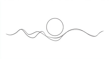 Wall Mural - A single continuous line drawing of a black circle, sketched as a round frame outline on a white background, creating a modern doodle illustration