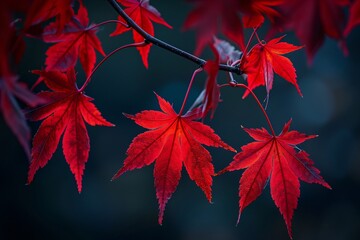 Poster - Japanese maple tree branch with vibrant red leaves growing in the fall