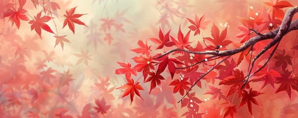 Poster - Gorgeous depiction of a red japanese maple branch with a picturesque autumn backdrop