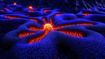 Fototapete - Abstract Neural Network Glowing Energy Blue Orange