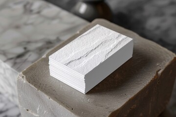 Aufkleber - Stack of textured business cards is sitting on a marble desk, showcasing a brand's visual identity