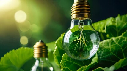 Poster - Green trees and plants in the glass sphere of a light bulb. The concept of green environmentally friendly alternative energy and ecology