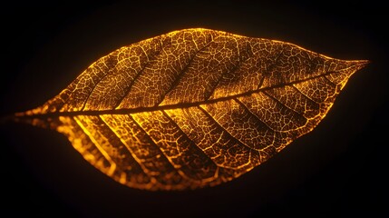 Wall Mural - Glowing Golden Leaf Vein Texture Abstract Art