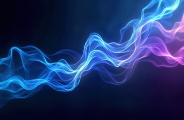 Poster - Dynamic abstract swirling lines of electric blue, purple smoke create vibrant futuristic visual. Lines flow across dark background. Intense colours, hypnotic motion create dreamlike, mystical