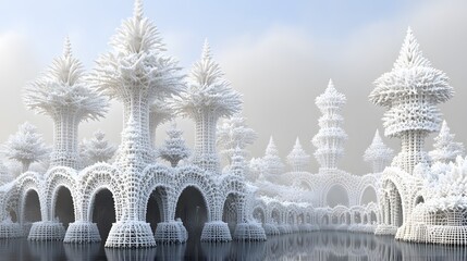 Poster - White Architectural Fantasy Landscape AI Generated