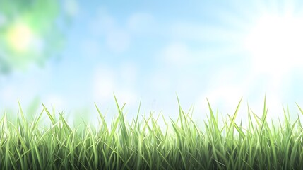 Poster - Vibrant Green Grass Blades Against Sunny Sky Background