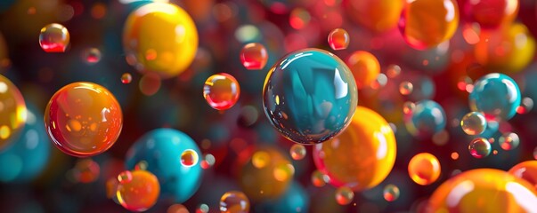 Poster - 3d render of colorful spheres floating in abstract space background