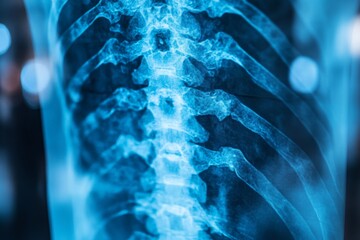 Poster - Detailed image of human spine highlighting vertebrae in medical examination setting at a healthcare facility