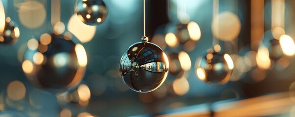 Aufkleber - Multiple reflective spheres hanging on strings, creating a festive and elegant decoration
