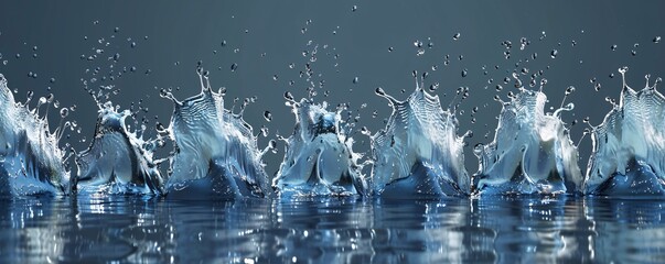 Poster - Several water splashes forming stunning shapes and reflections as they rise up
