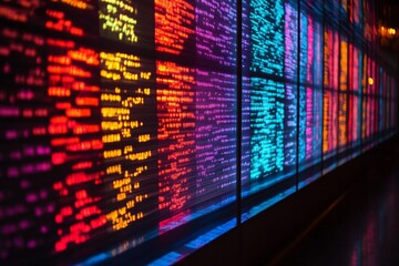 Poster - Vibrant array of illuminated digital displays showcasing data analytics at a tech conference