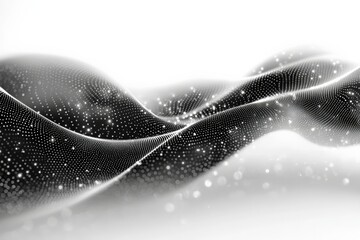 Poster - visual representation of flowing waves created by a digital design in black and white with sparkling