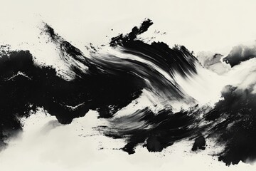 Fototapete - Dynamic black and white abstract painting depicting fluid motion and energy across the canvas