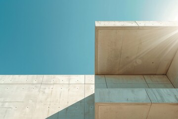 Aufkleber - Sunlight casting a glow on the edge of a modern concrete structure under a vivid blue sky