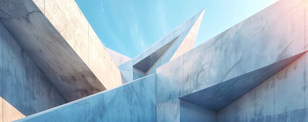 Poster - Concrete building exterior with sharp angles and lines creating a futuristic architectural design