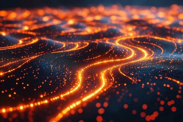 Poster - Intricate patterns of glowing orange lines on a dark surface resembling flowing lava at night