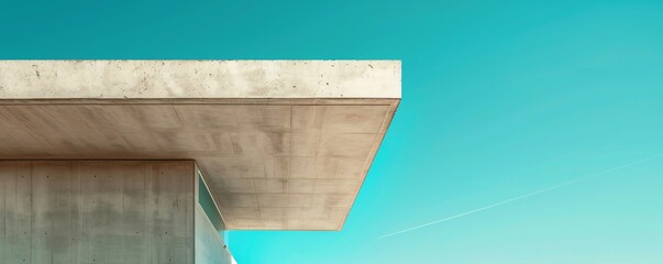 Poster - Modern architectural detail: concrete building facade against a backdrop of turquoise sky