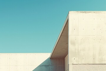 Poster - Minimalist concrete architecture on a modern building facade against a clear blue sky