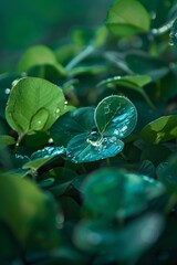 Poster - Captivating nature's beauty: water droplets resting on vibrant green leaves