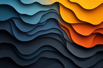Aufkleber - Abstract design with layered waves in blue, orange, and yellow creating a vibrant visual effect