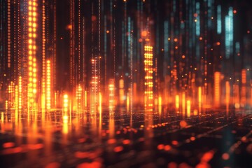 Aufkleber - Colorful digital landscape illuminated by glowing vertical lines at night