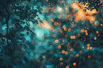 Aufkleber - Branch casting a shadow on abstract orange and teal bokeh background