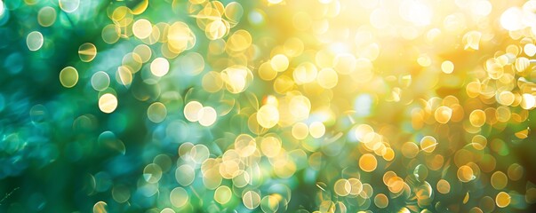 Aufkleber - Enchanting golden bokeh lights illuminate a lush green forest, casting a magical glow