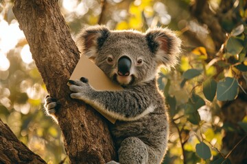 Poster - Koala resting on a tree branch, enjoying a moment in a natural habitat during golden hour light