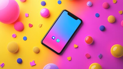 Poster - Smartphone showing social media notifications on a vibrant background.
