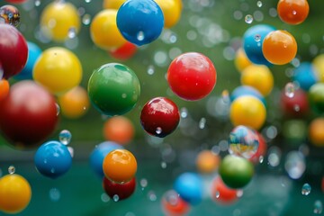 Aufkleber - Vibrant spheres floating in water against a blurred backdrop