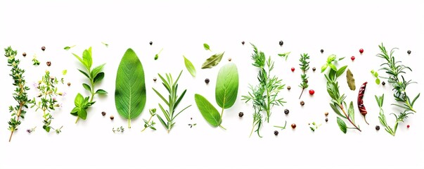 Poster - Herbs and spices adding a culinary touch against a white backdrop