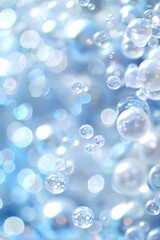 Aufkleber - Abstract background with translucent glossy bubbles ascending against a blue backdrop with bokeh