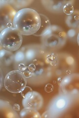 Aufkleber - Golden light illuminates transparent soap bubbles in abstract background