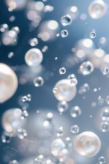 Aufkleber - Blue background with floating white and transparent bubbles in an abstract design