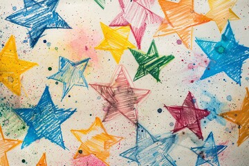 Poster - Vibrant hand-drawn stars creating a stunning night sky, ideal for kids' themes