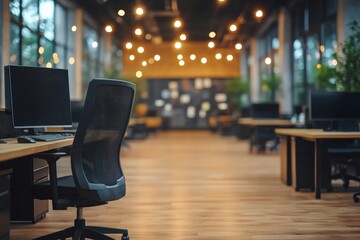 Aufkleber - Modern office interior with multiple workstations and ambient lighting during day