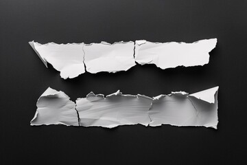 Poster - Two pieces of torn white paper are laying on a black background creating copy space