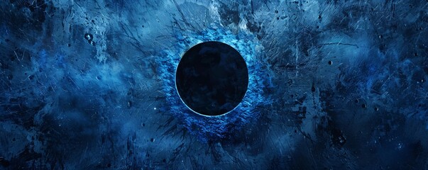 Poster - Abstract background with black circle in center of blue grunge wall texture