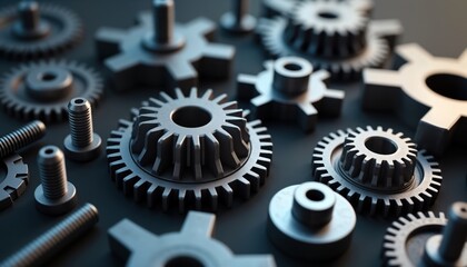 Aufkleber - 3D printed metal, plastic parts for mechanical engineering displayed. High-quality tech innovation, industrial advancement emphasized. Components arranged to illustrate complex mechanisms. Modern